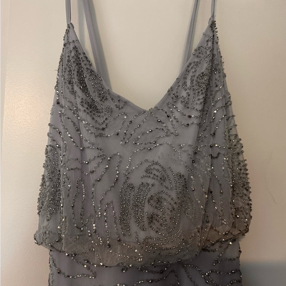 Adrianna Papell Silver Beaded Wedding Dress